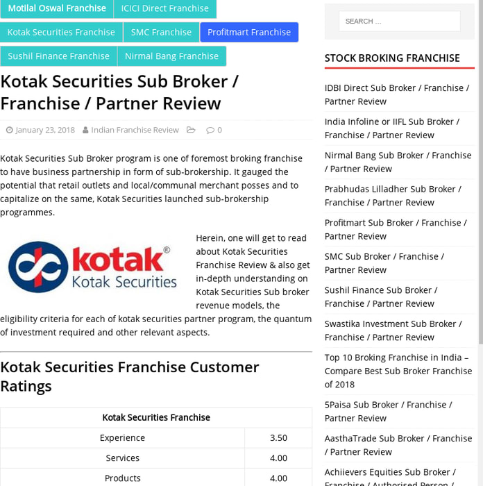 Kotak Securities Sub Broker / Franchise / Partner Review