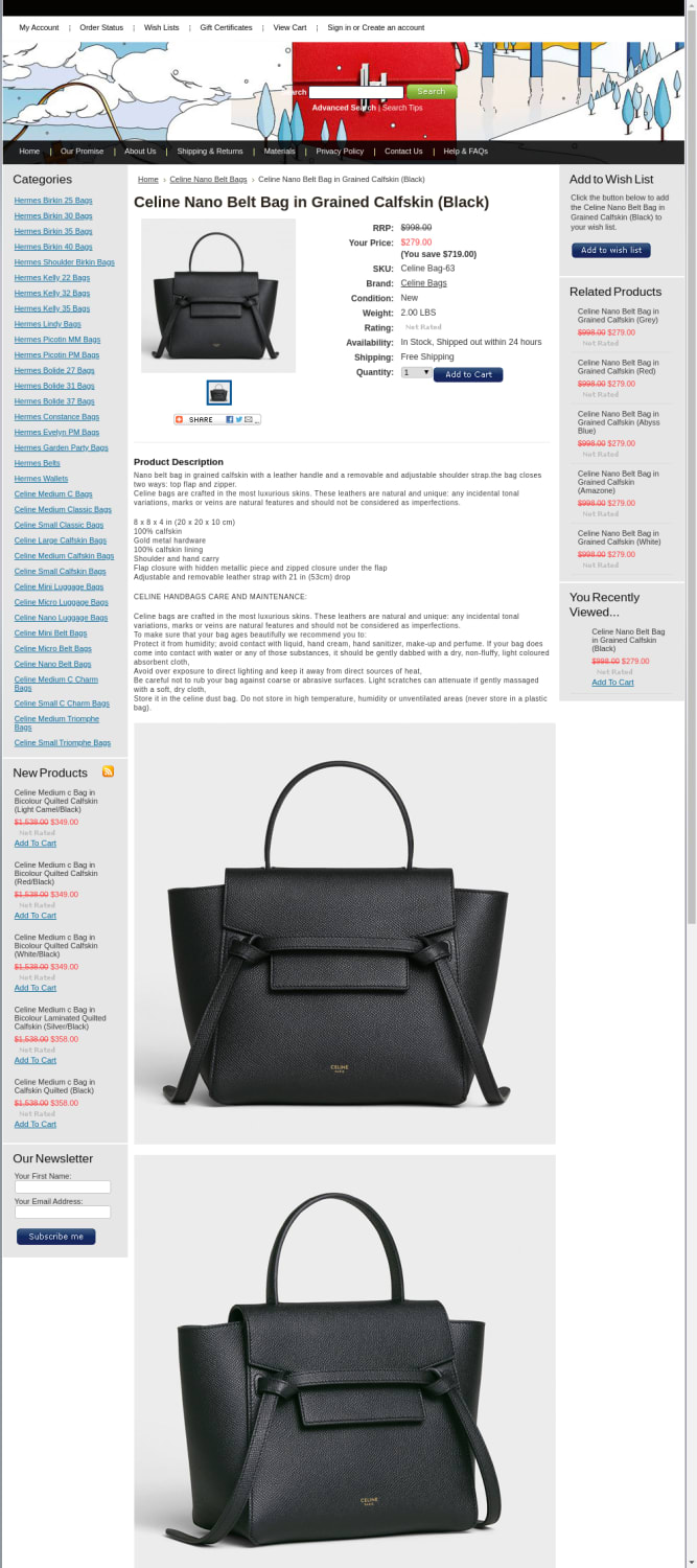 Celine Nano Belt Bag in Grained Calfskin (Black)
