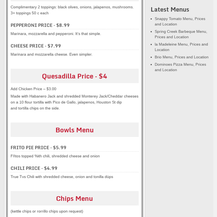 Houston Street Menu, Prices and Locations