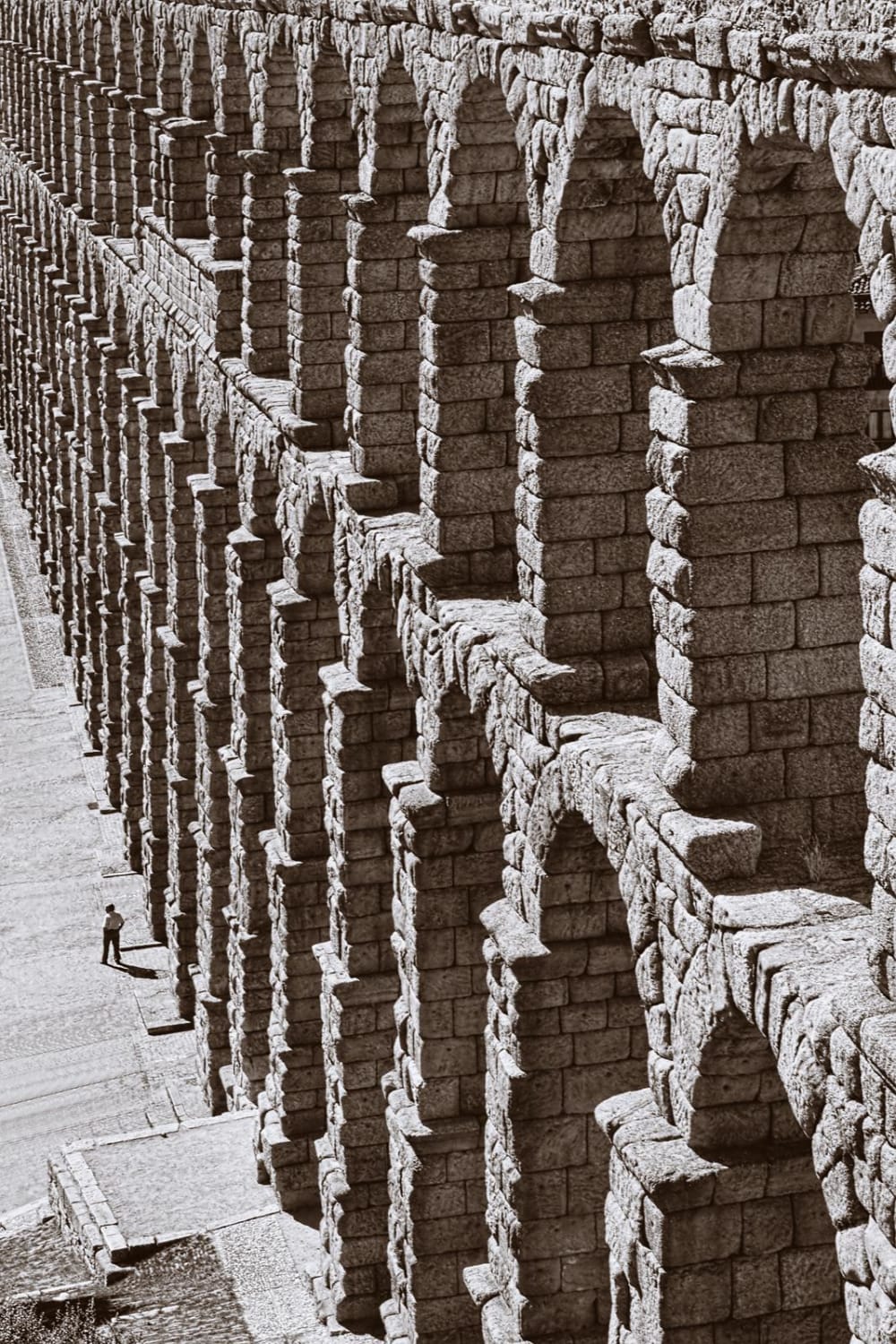 A sense of scale... the Roman aquaduct in Segovia, Spain with one human figure viewed from the top