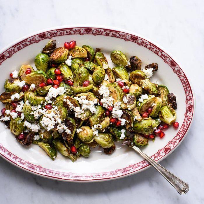 Thanksgiving recipe: Charred Balsamic Brussels Sprouts with Feta and Pomegranate Seeds