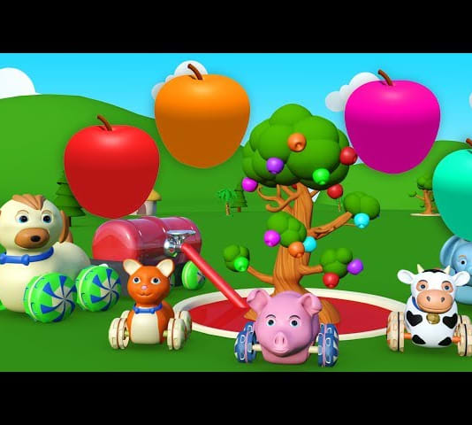 Learn Colors for Children with Animals Toy Cars Color Apples in Garden - Kids Learning Videos