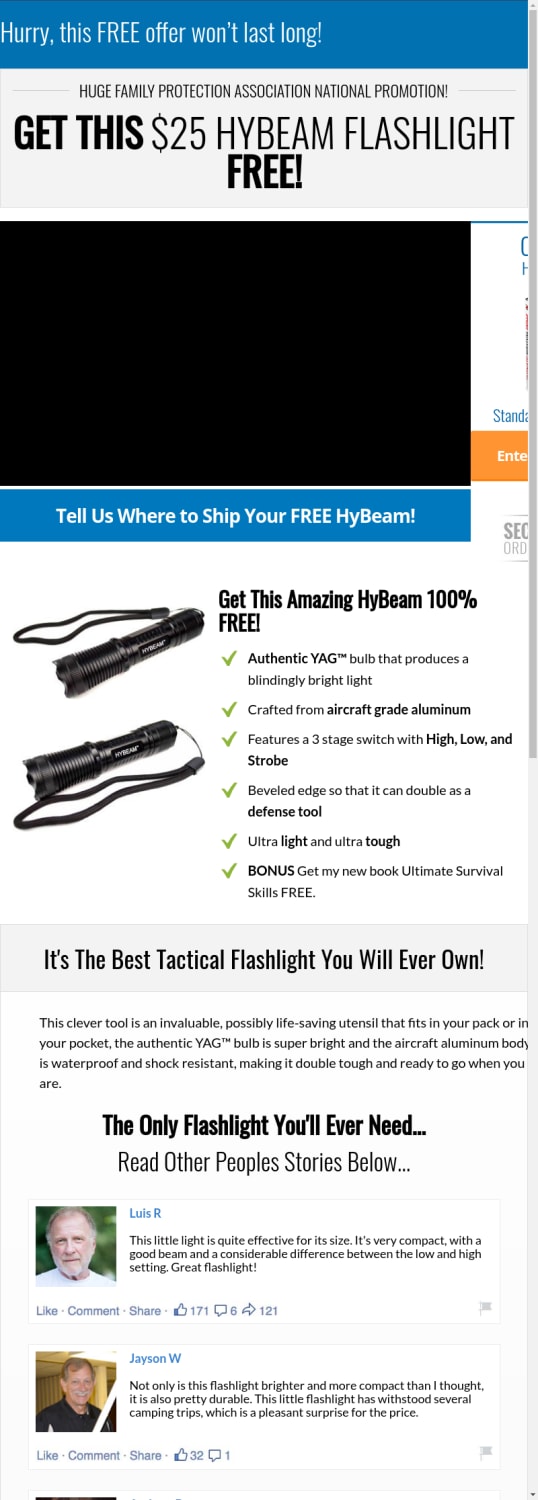 FREE Hybeam Flashlight From Survival Life