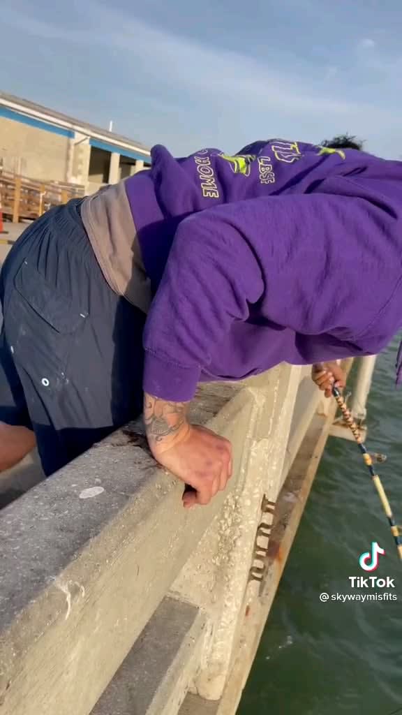 Guy catches a sea monster from under the bridge
