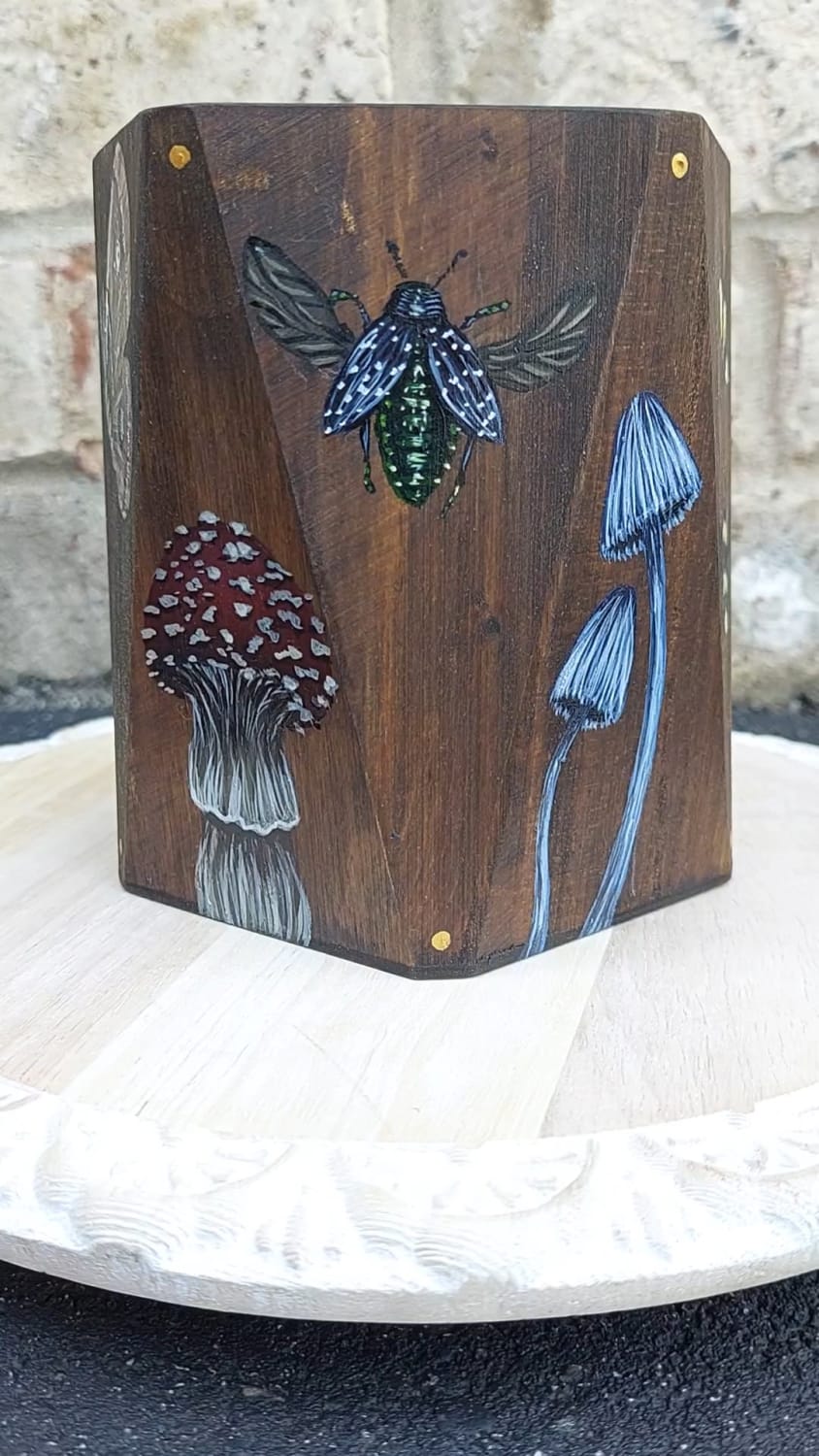 Mushrooms & Insects Pencil Holder: Acrylic Painting on Wood!