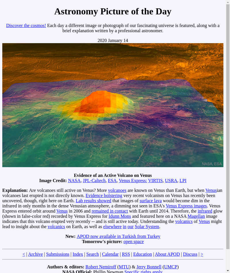 APOD: 2020 January 14 - Evidence of an Active Volcano on Venus