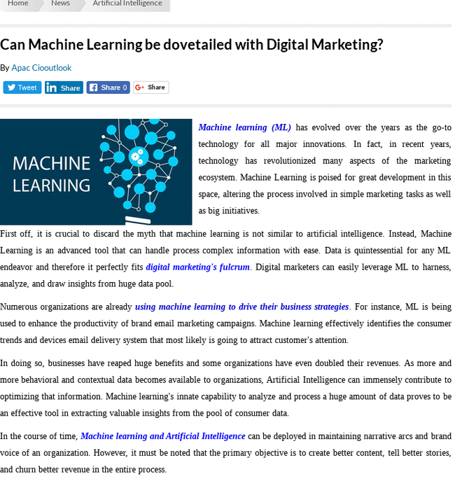 Can Machine Learning Be Dovetailed With Digital Marketing?