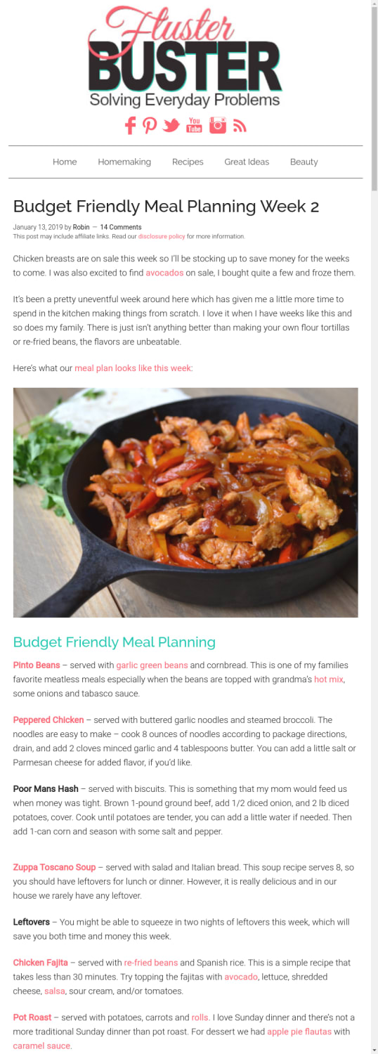 Budget Friendly Meal Planning Week 2