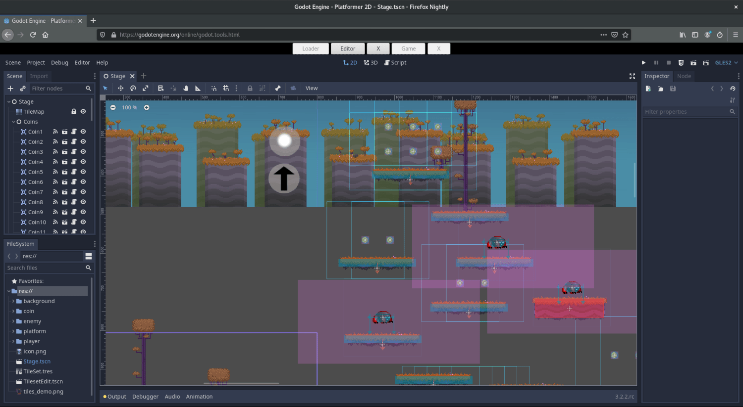 Godot Editor running in a web browser