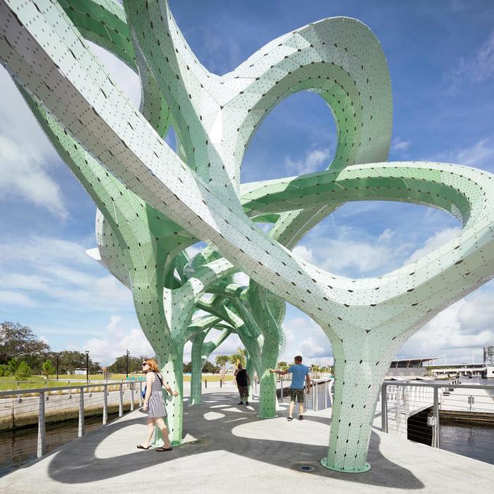 A Green-Tinted Aluminum Canopy Inspired by Florida's Mangrove Trees