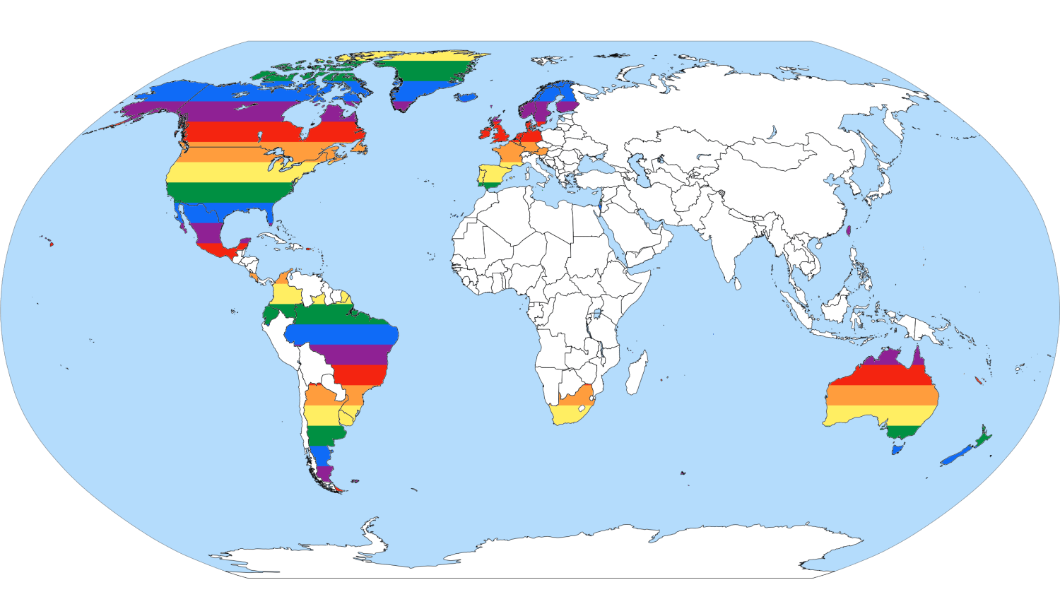 I made a map of everywhere same-sex marriage is legal with rainbows!! (list in comments)