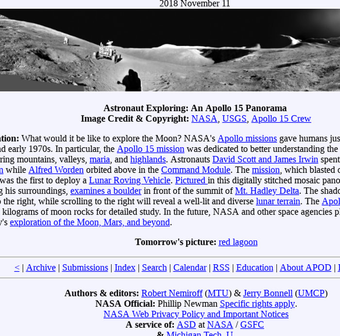 APOD: 2018 November 11 - Astronaut Exploring: An Apollo 15 Panorama