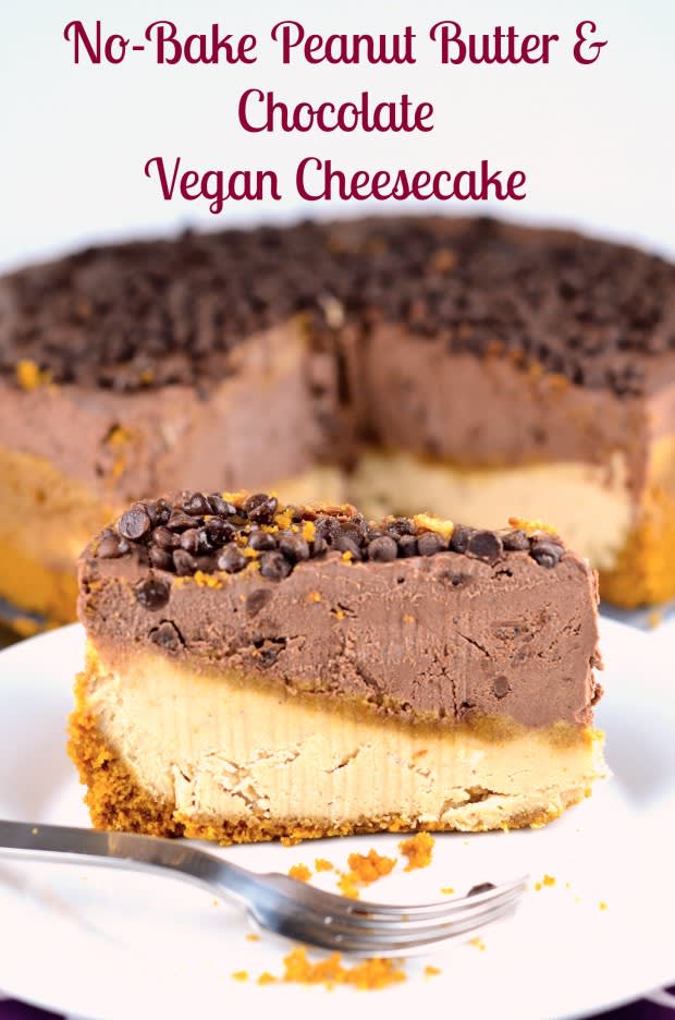 No-Bake Peanut Butter & Chocolate Vegan Cheesecake