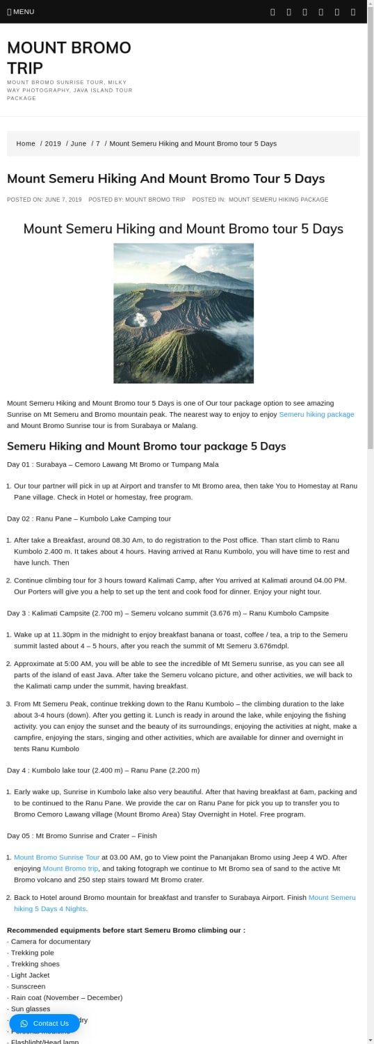 Mount Bromo and Semeru Volcano Hiking 5 Days