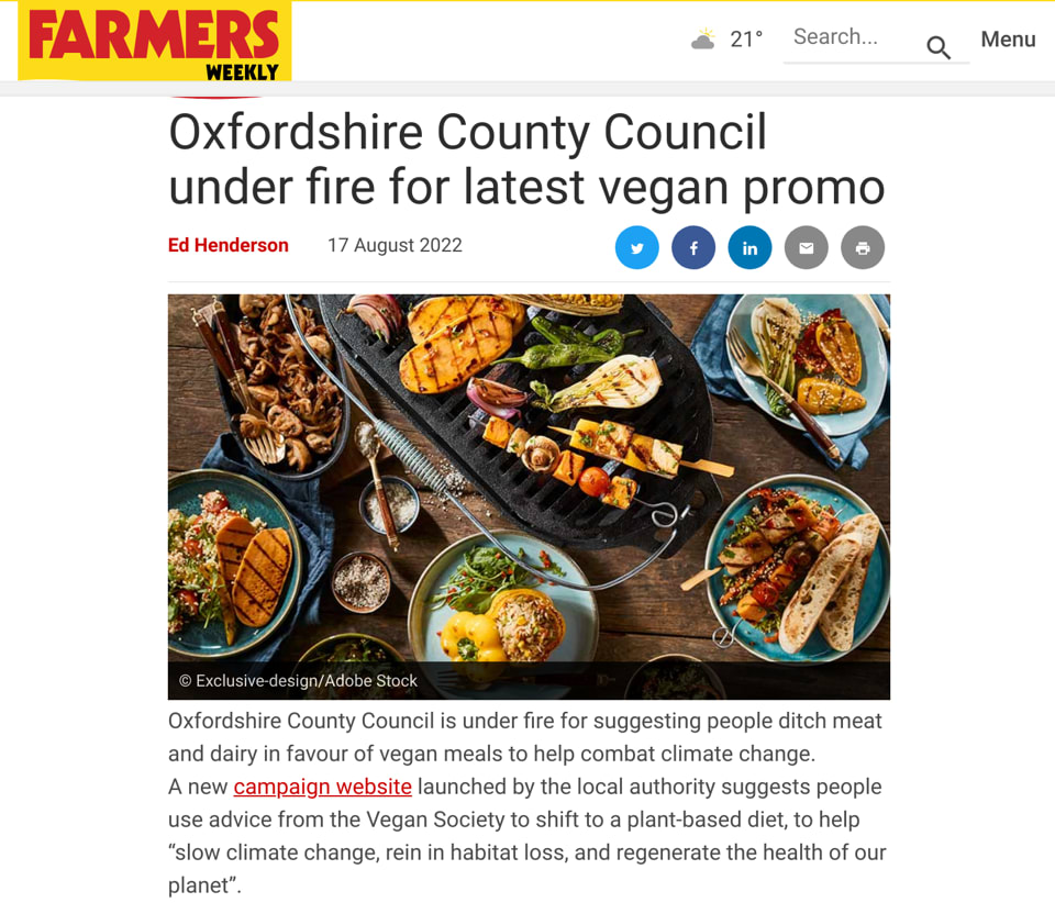 Oxfordshire County Council under fire for latest vegan promo | Farmers Weekly