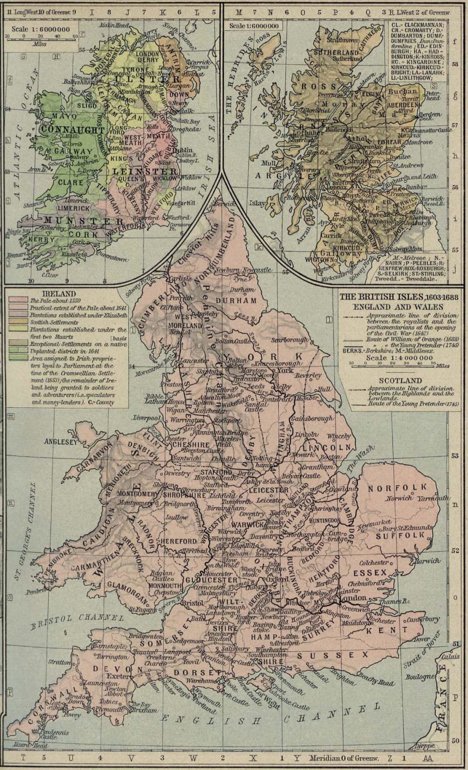 British Isles 1603-1688. From “Historical Atlas” by William R. Shepherd, New York, Henry Holt and Company, 1923.