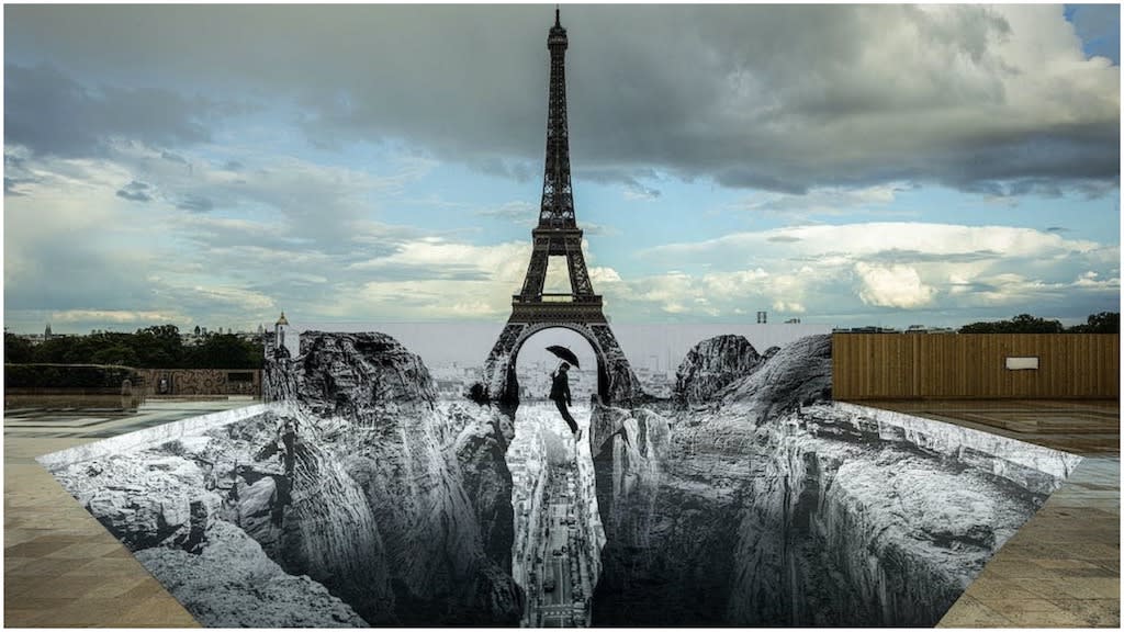 Street Artist JR Reveals the Terrain Hidden Beneath the Eiffel Tower With a Massive Anamorphic Optical Illusion