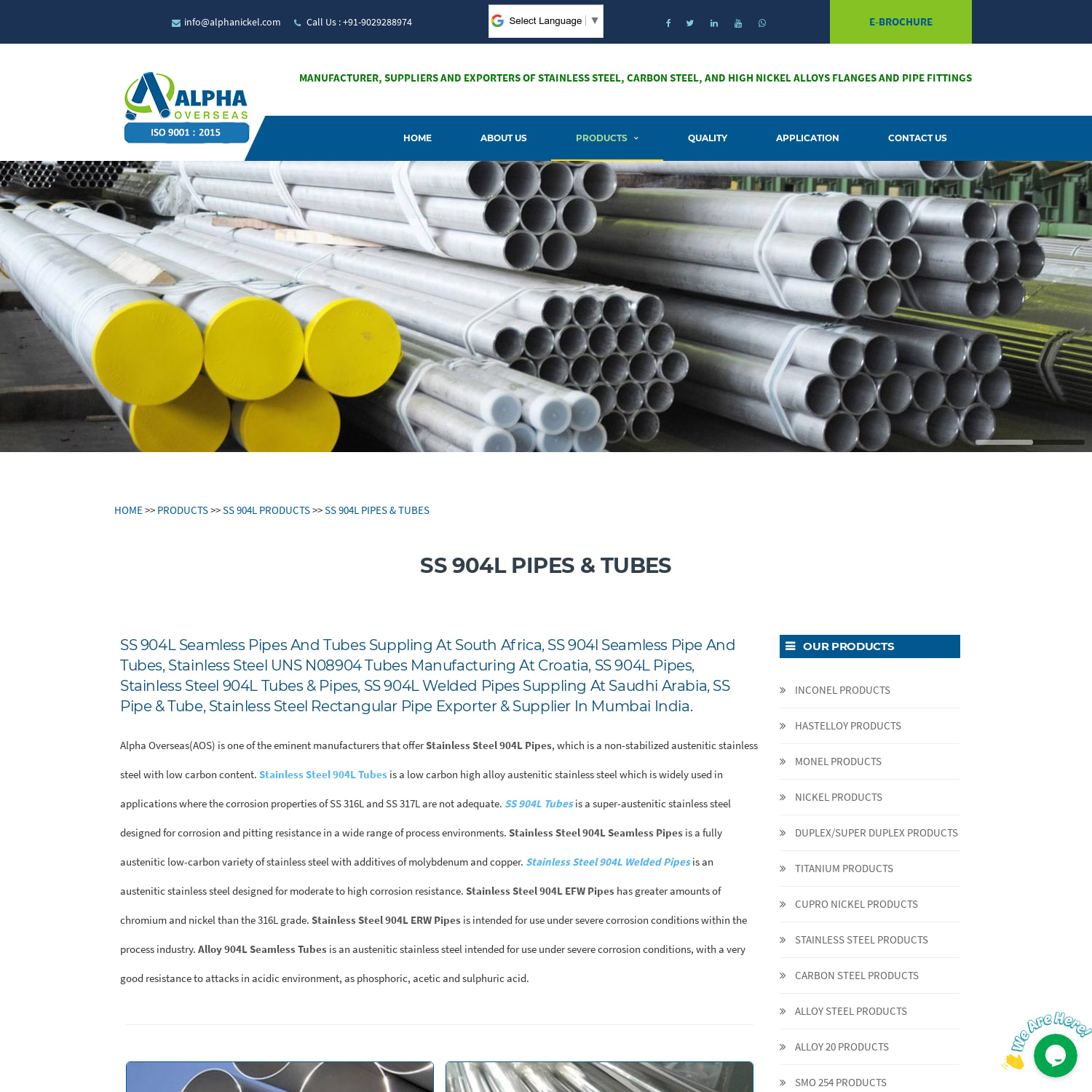 SS 904L Seamless Pipes and Tubes, Stainless Steel 904L Welded Pipes & Tubes Manufacturers & Suppliers