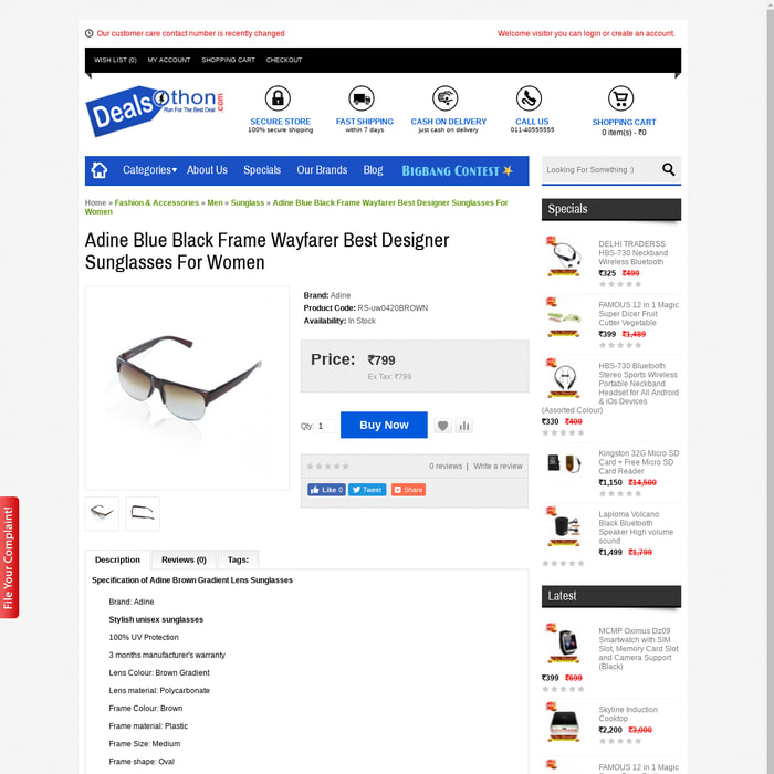 Adine Blue Black Frame Wayfarer Best Designer Sunglasses For Women