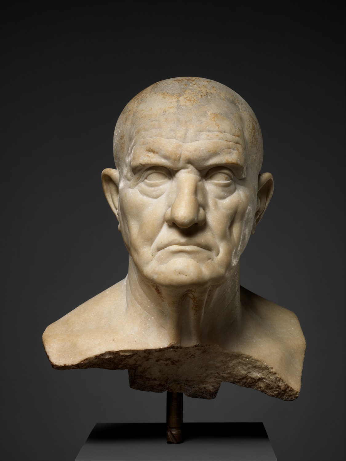 A Roman marble bust of a man. Mid-1st century CE, Julio-Claudian dynasty, now on display at the Metropolitan museum