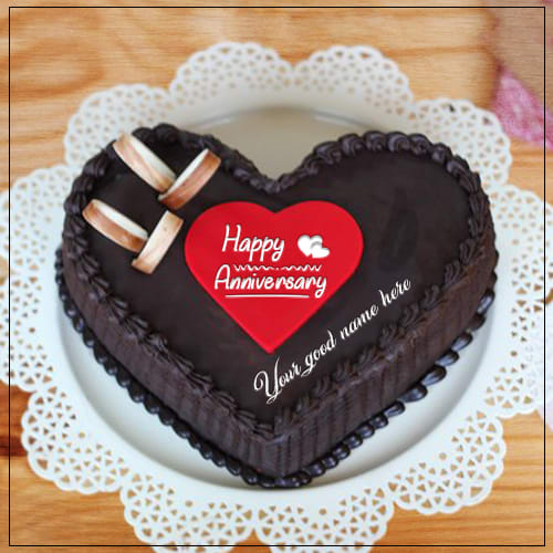 Chocolate Heart Anniversary Cake With Name