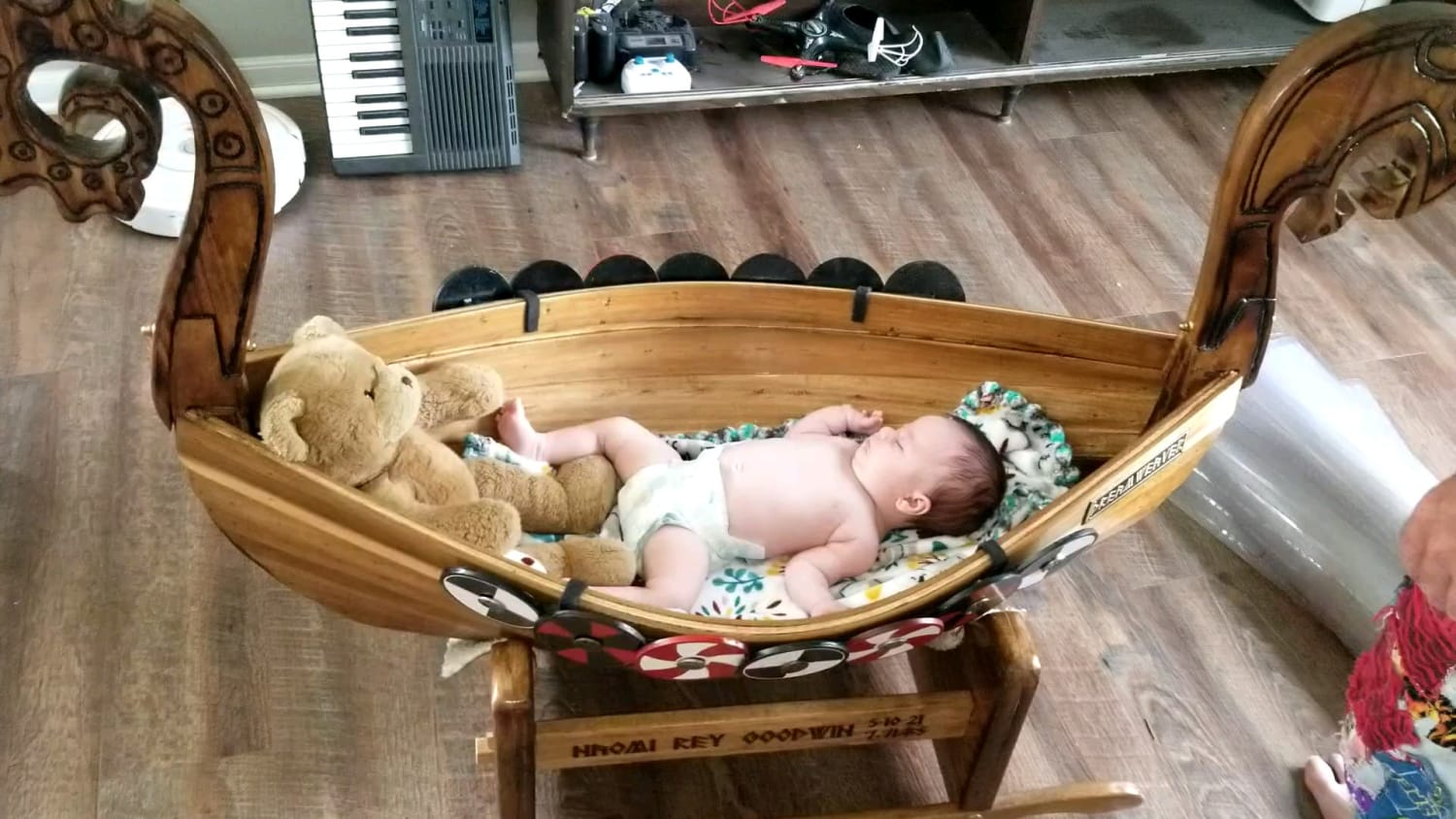 Longship cradle I made for my first grandchild is complete