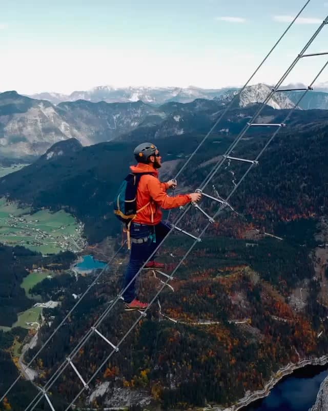 Imagine climbing this cable ladder over a 700 meter drop in Austria.