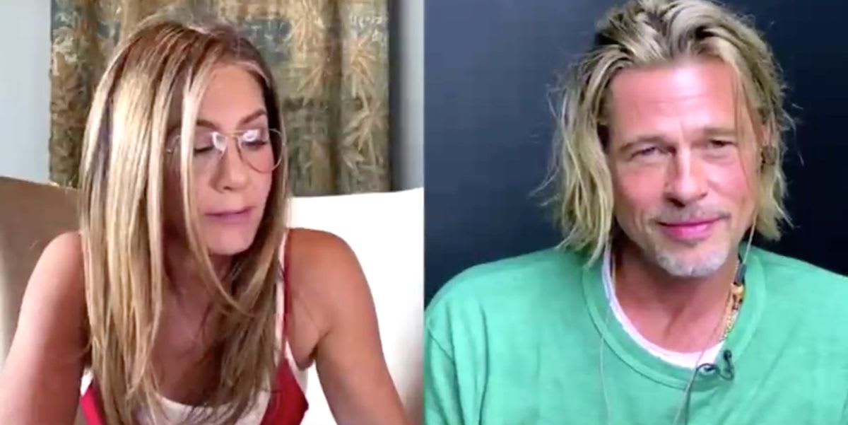 O M G at Bratt Pitt and Jennifer Aniston Recreating This Steamy Scene at a Table Read
