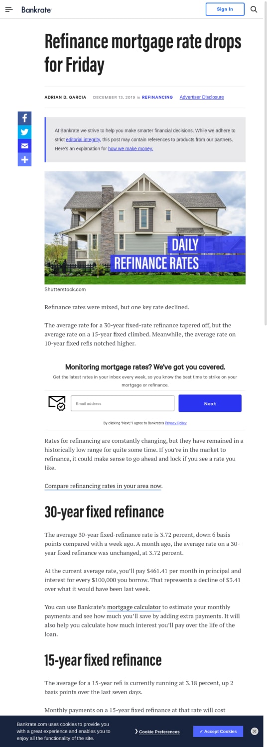 Refinance mortgage rate drops for Friday