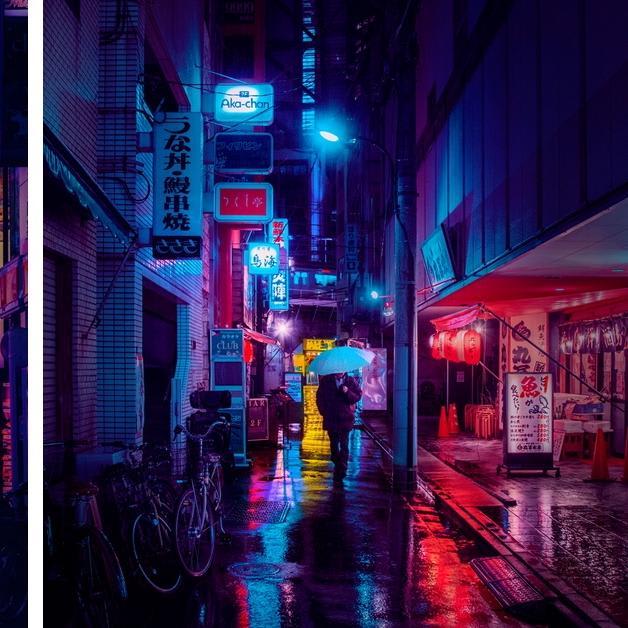 Sleepless City Streets of Rainy Tokyo Nights Lit by Electric Neon Signs