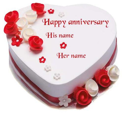 Heart Shape Red and White Rose Happy Anniversary Cake