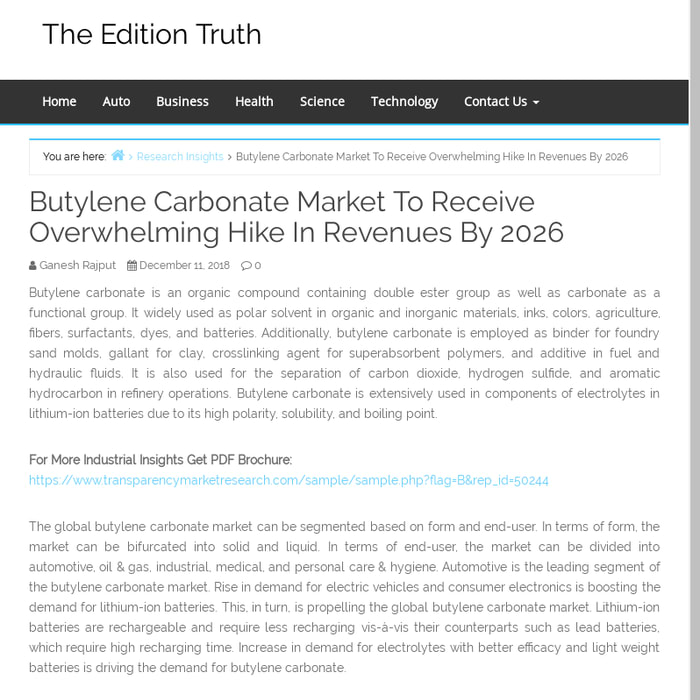 Butylene Carbonate Market To Receive Overwhelming Hike In Revenues By 2026