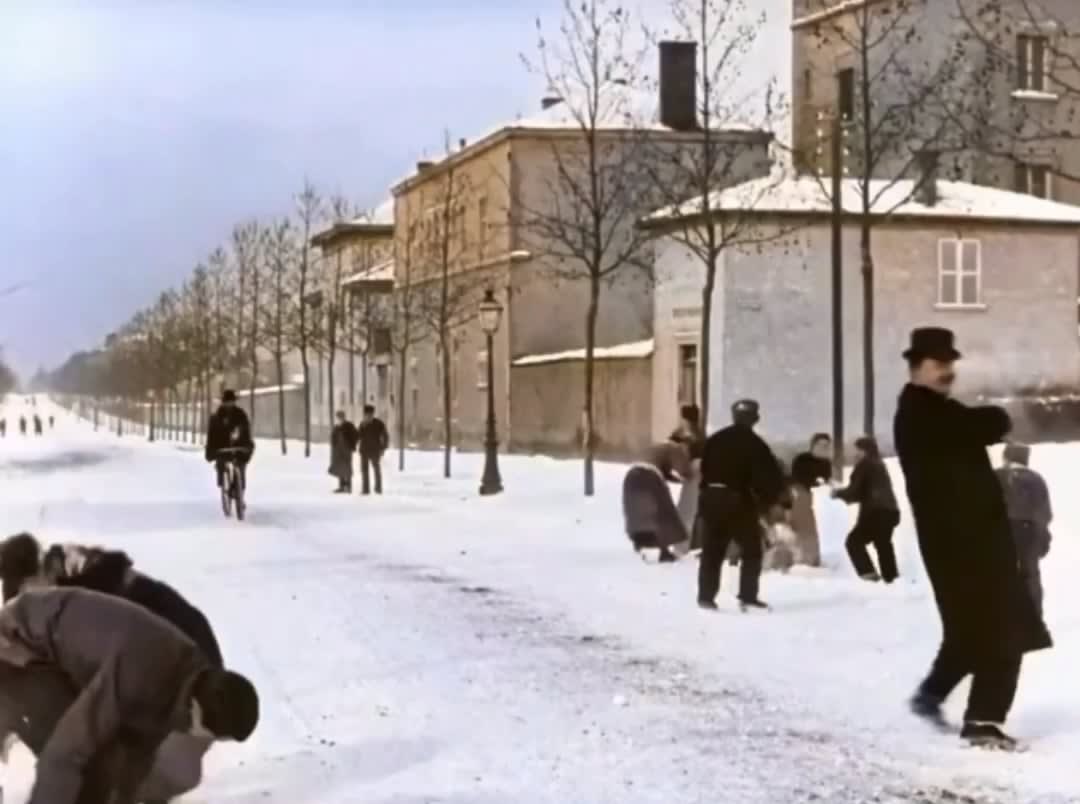 Fuck this guy riding a bike during a snowball fight in Lyon, France, 1886.
