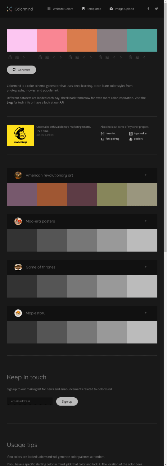 the AI powered color palette generator