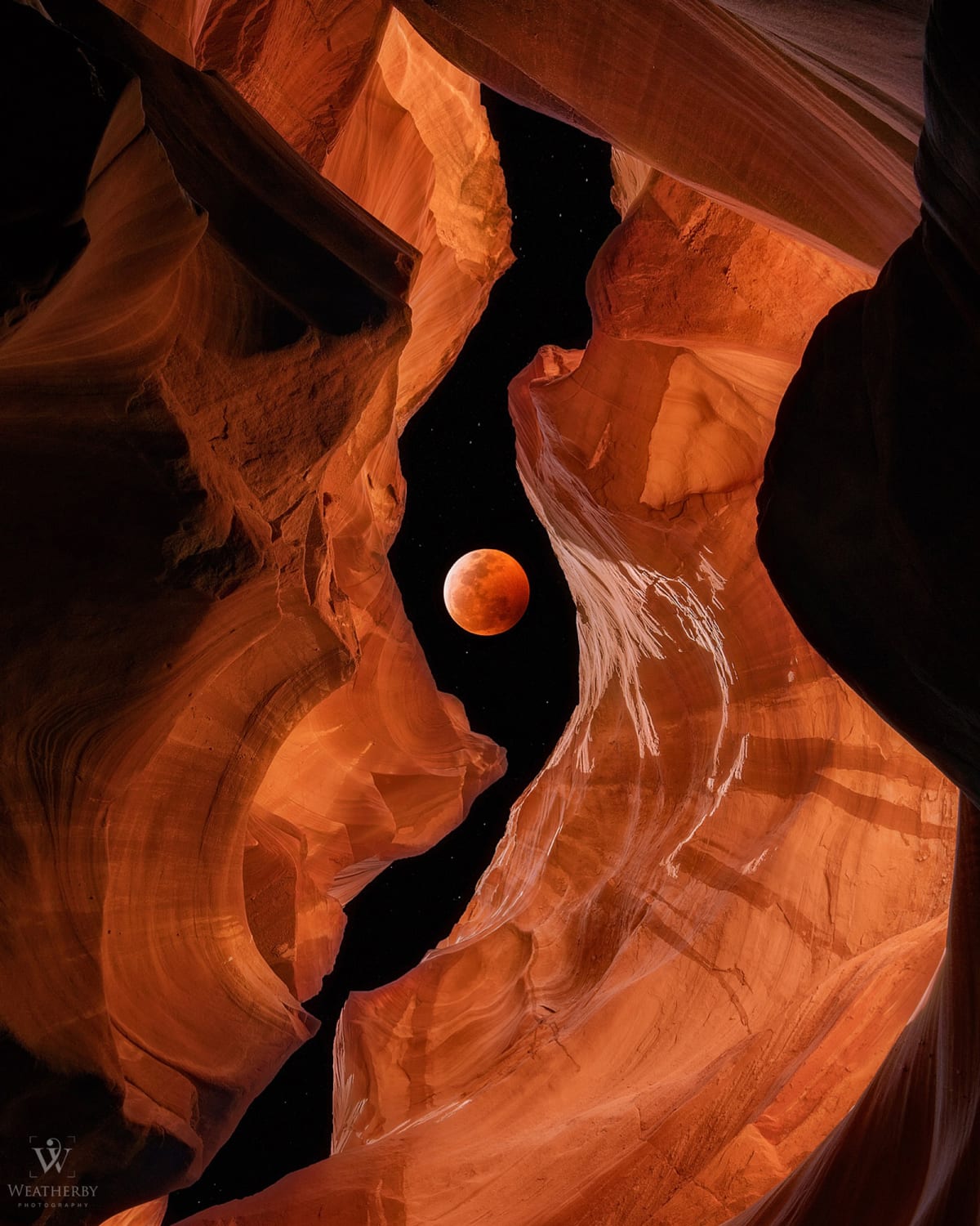 Bloodmoon Canyon - Original composited Lunar Eclipse and Slot Canyon - (Shared earlier without Cred) Original Artist IG: @whereisweatherby