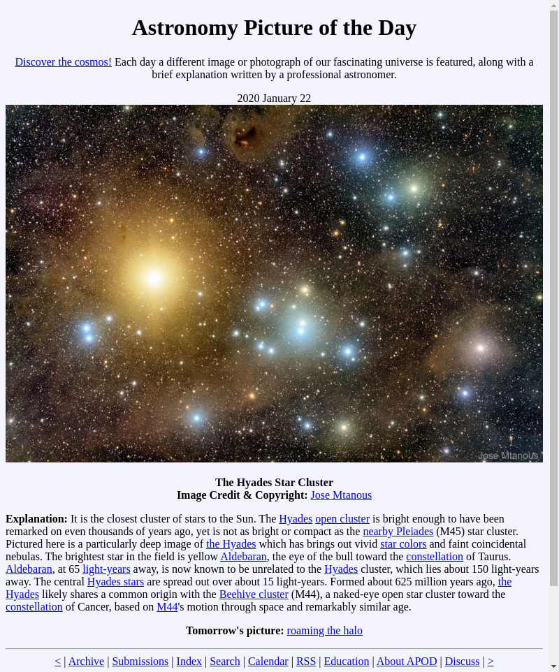 APOD: 2020 January 22 - The Hyades Star Cluster