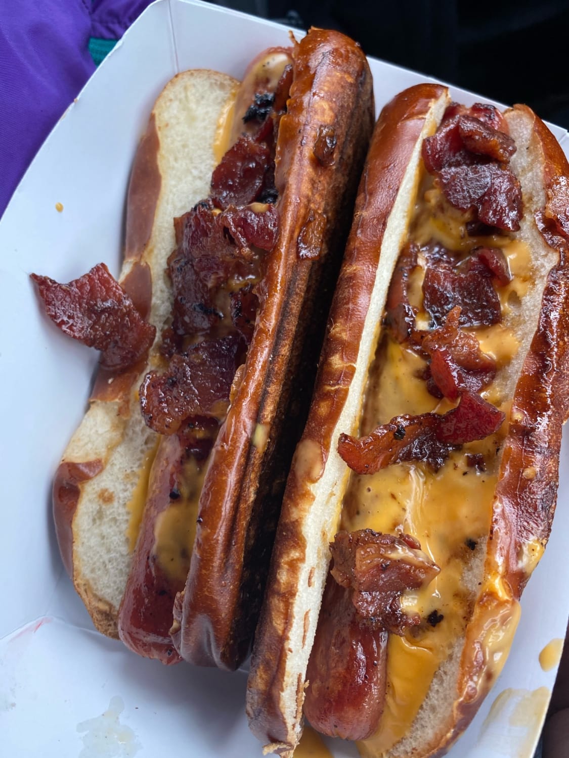 Beer cheese bacon hot dogs on stout rolls. Crushed them rather quickly.