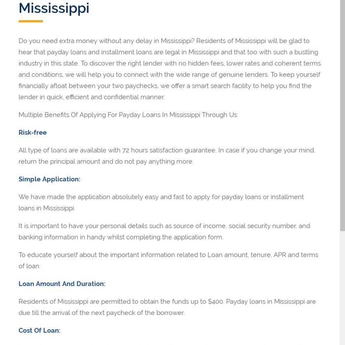 Loans in Mississippi