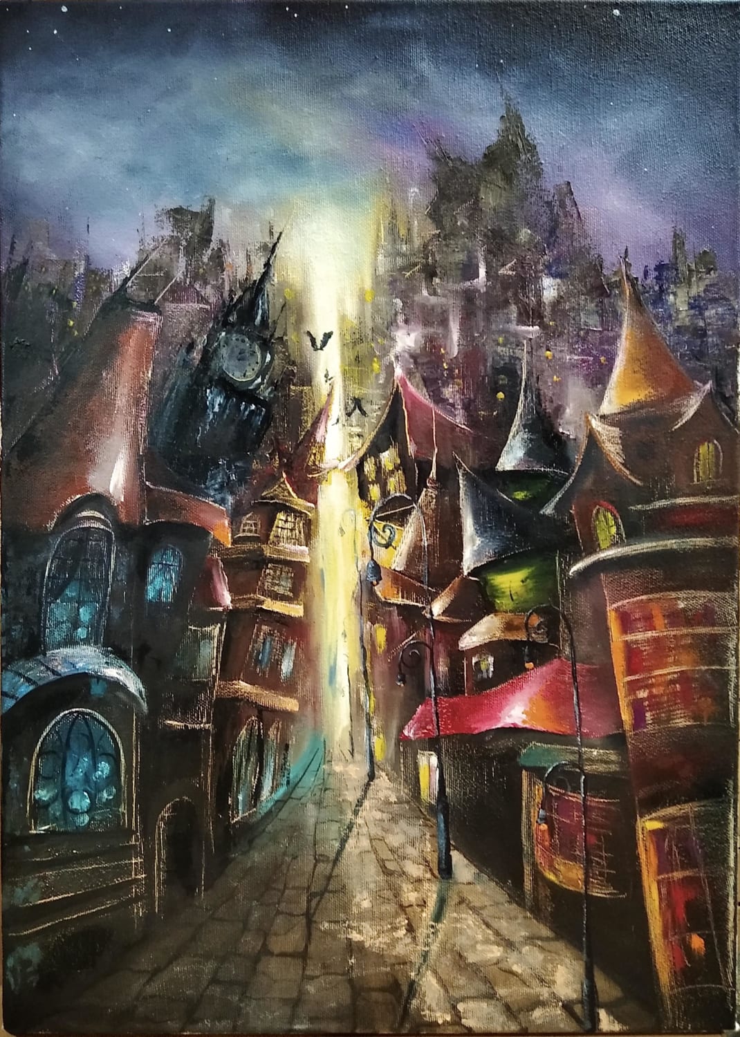Fantasy city, oil painting by my mom