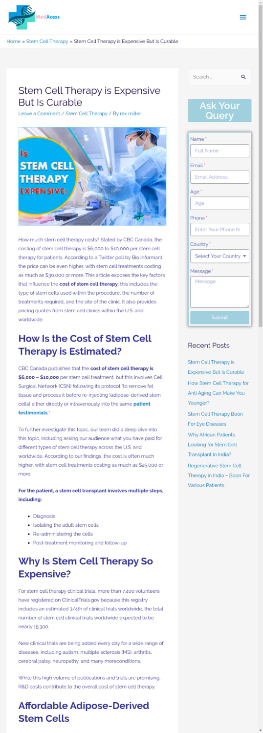 Is Stem Cell Therapy Expensive But It Curable