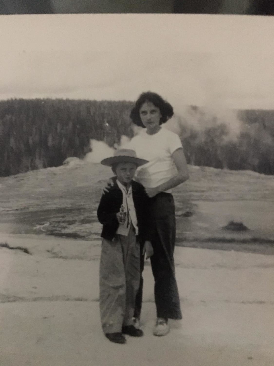 My grandma and her little brother, in Yellowstone National Park, 1940s.