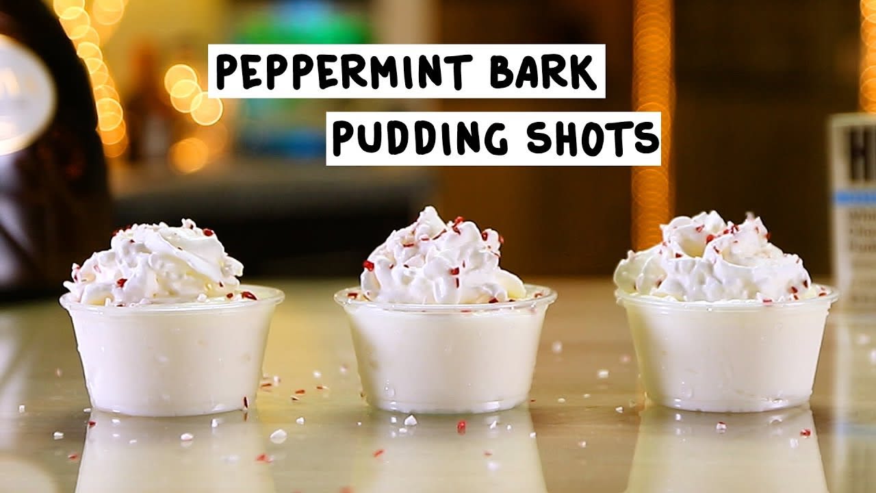 Peppermint Bark Pudding Shots