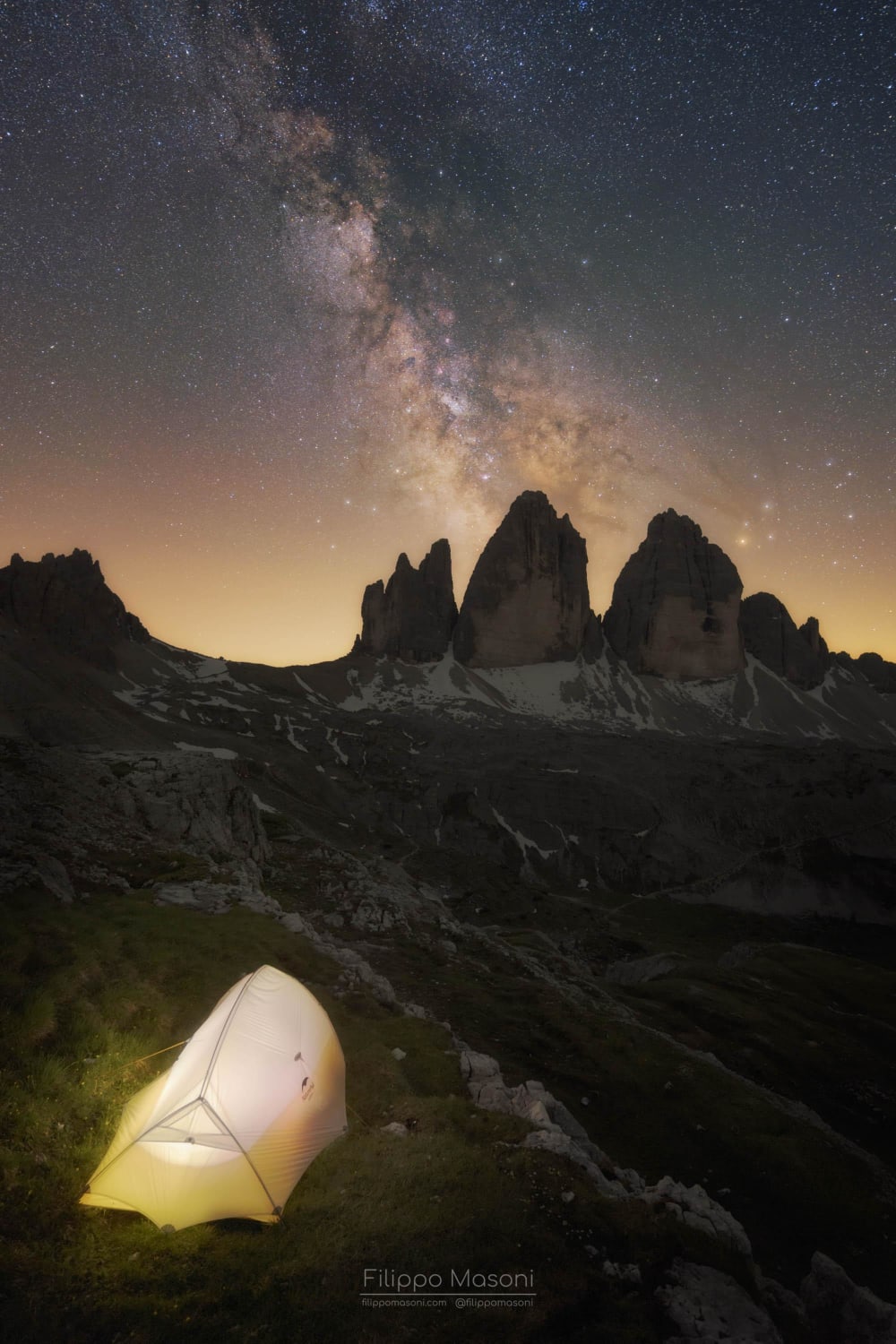 Camping under the Milky Way in the Dolomites