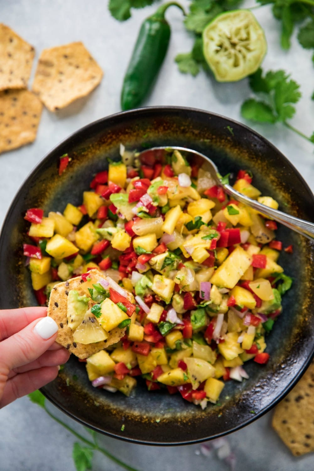 Fresh kiwi pineapple salsa recipe is perfect for dipping with chips!