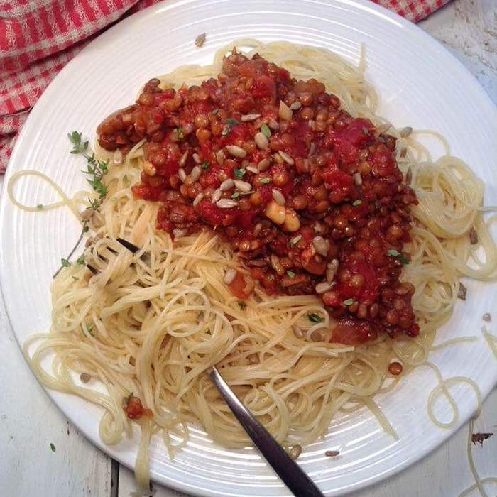 Vegan spaghetti a la Bolognesa