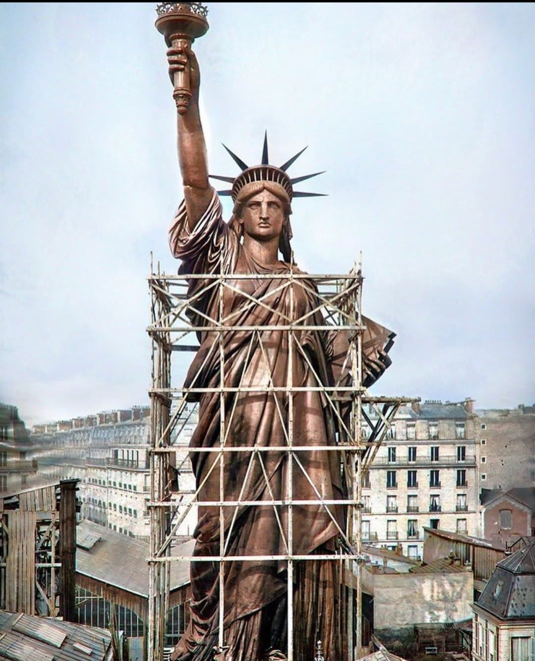 Paris 1886. The statue of liberty before it was transported to the Us.