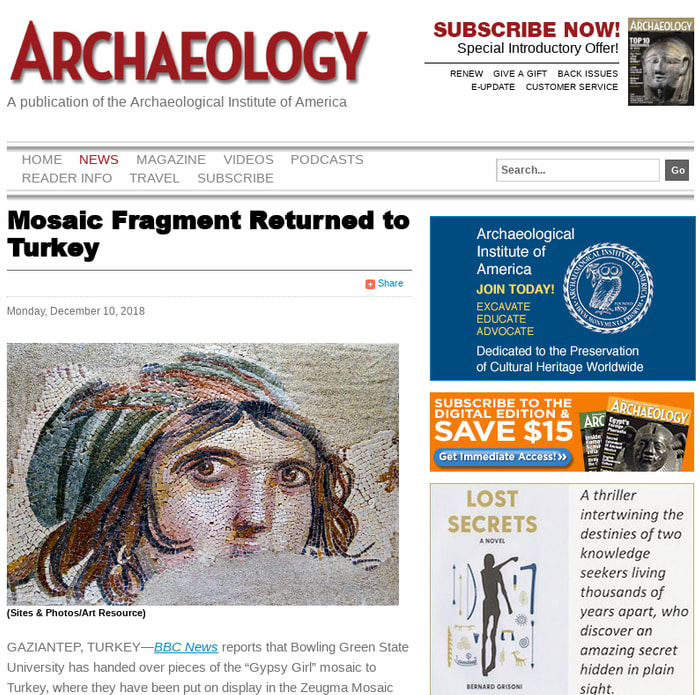 Mosaic Fragment Returned to Turkey - Archaeology Magazine