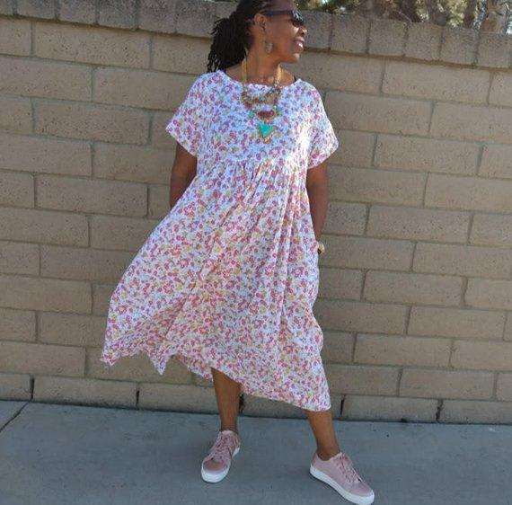 Cotton Floral Maxi Dress With Pockets, XS-4X