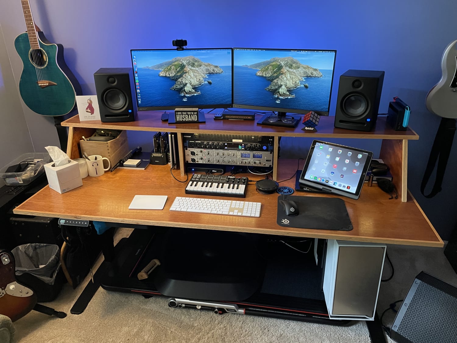 Custom desk on top of UPLIFT base for work + play