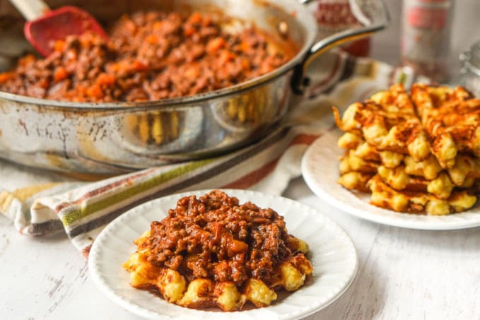 Easy Low Carb Sloppy Joes on Gluten Free Cheese Waffle Bread